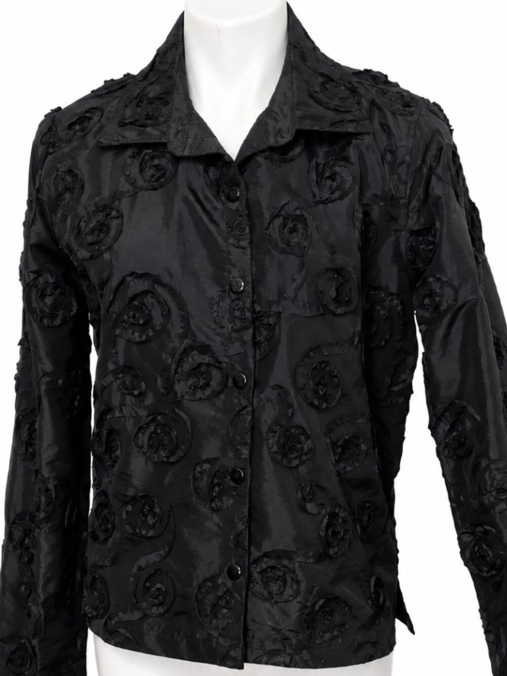 Medium SCOTT TAYLOR black jacket. Textured floral rose pattern, button-up shirt